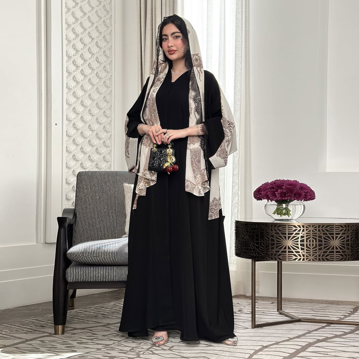 Ice Silk Lace Open Abaya Detail