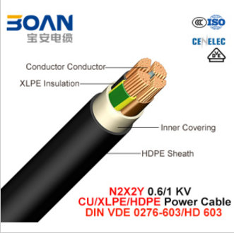 N2X2y, Power Cable, 0.6/1 Kv, Cu/XLPE/HDPE (DIN VDE 0276-603/HD 603)