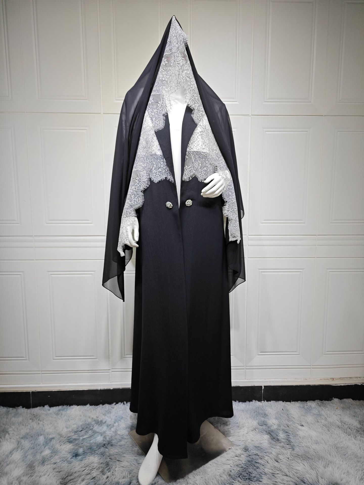 Lace Abaya Set for Women Modern Muslim Cardigan MQ250 (1)