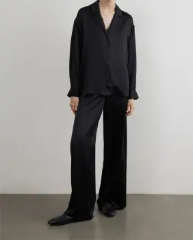 Satin Solid Color Lapel Casual Set