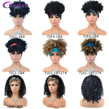 Wholesale Fashion Headbands Black Short Afro Wig Synthetic Braiding Wigs African Kinky Curly Box Wrap Puff Turban Hair