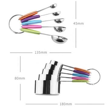 2020 New Design Colorful Stainless Steel Measuring Cups and Spoons Set with Silicone Handles