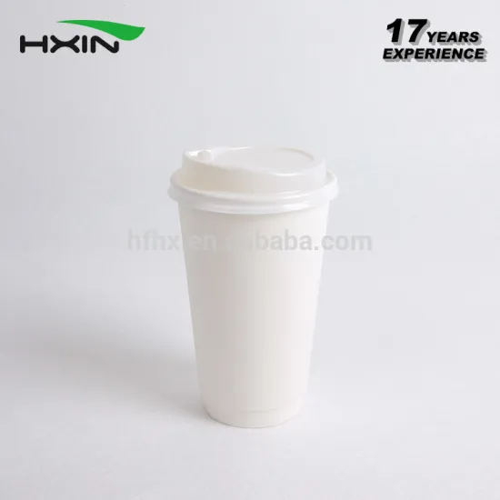 Custom logo printed paper cup, double wall paper cup with plastic lid