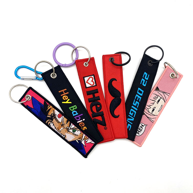 Custom logo keyring carabiner ဂျက်ဂျက် tags များကို concroidered keychain