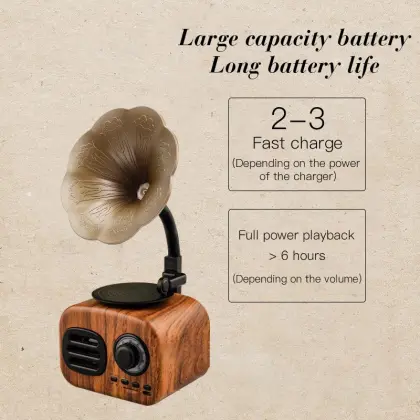 2024 Wireless Audio Speaker Flower Mini Wood Speaker Retro Large Volume Gramophone Speaker Portable