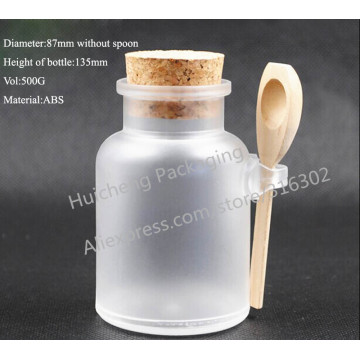 12 x 500g round ABS bath salt bottle with wooden spoon mask powder scrub plastic container