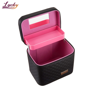 Large Black and Pink Fashionable Travel Cosmetic Case with Mirror