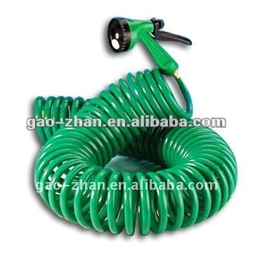 15M Coil Garden Hose With Brass Connector And 4-function Nozzle