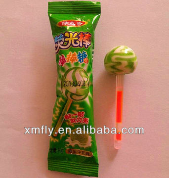 10g round Fruits and milk flavour glow stick patterned lollipop stick candy