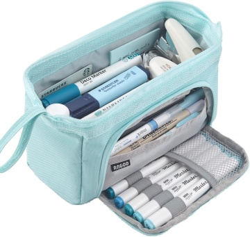 Portable Double Zipper Canvas Large Capacity Pencil Case for Kids and Office Supplies