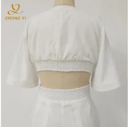 Pure white pleated elegant and gentle women's dress