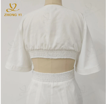 Pure white pleated elegant and gentle women's dress