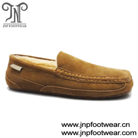 Mens cow suede upper shearling moccasin slippers