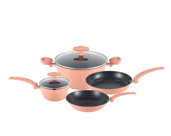 6pcs Carbon Steel Cookware Set with Non-Stick Interior and Pink Exterior