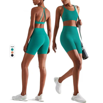 Wholesale High-Impact Yoga Sets: Custom Fitness Training Workout Clothing for Women's Activewear - Including Push-Up Sports Bra and Gym Shorts