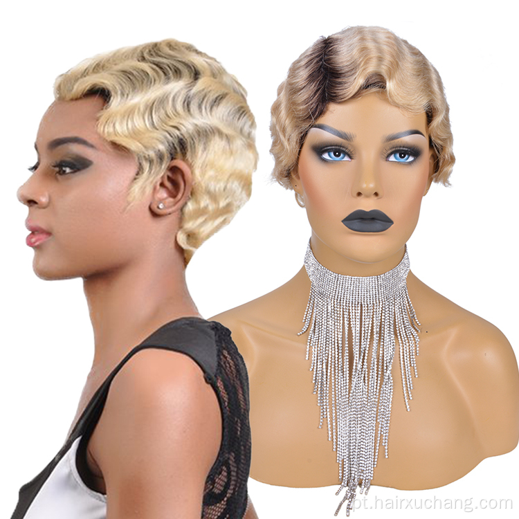 Cabelo humano virgem Pixie Cut Wig Cut Wig 1920 Penteados de flapper Penteados de dedo curto Wig Retro Style Wig For Women