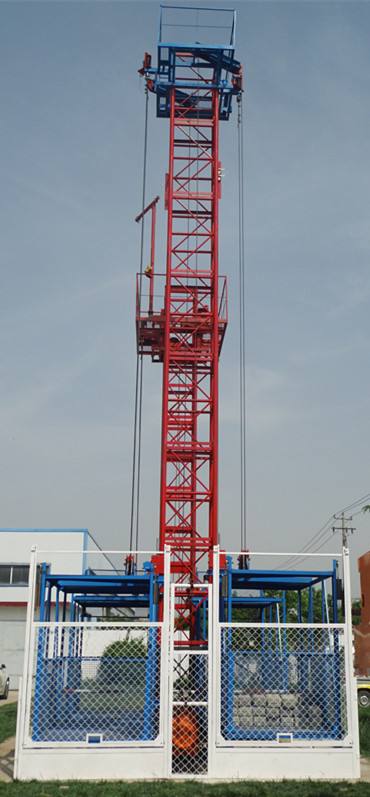 Elevador de materiales de construcción de cuerda de alambre de jaula doble individual