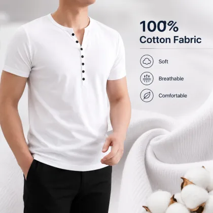 Men's Short Sleeve Henley Shirt T-Shirt