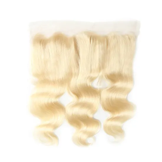 Blonde Virgin Hair Ear To Ear Bleached Knots Brazilian Young Girl 613 Hair Body Wave Lace Frontal Closure