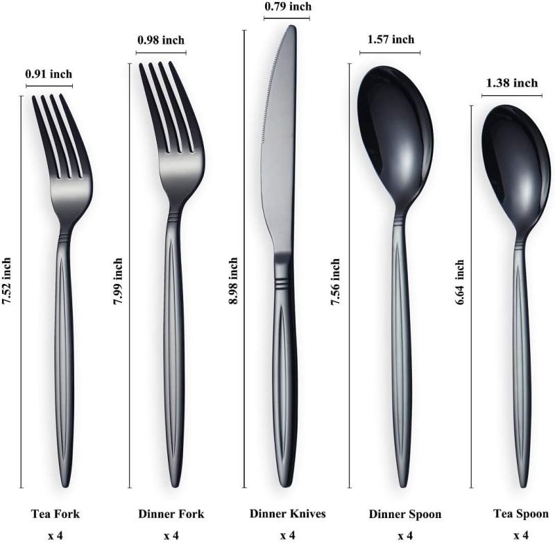 20 Piece Black Silverware Set, Stainless Steel Flatware Set