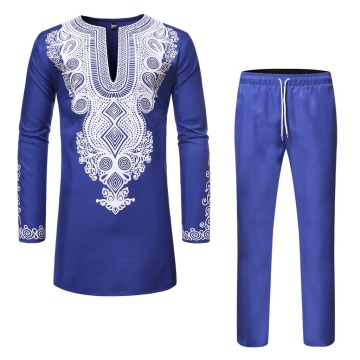 OEM New Fashion African Style Printed Casual Suit Set: Mid-Length Robe, T-Shirt, and Pants
