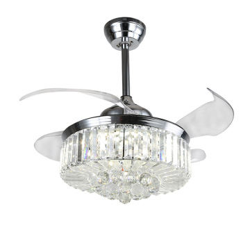 Modern 42 inç Dimmable LED Kristal Avize Uzaktan Kumanda Akrilik Lüks Tavan Fanı