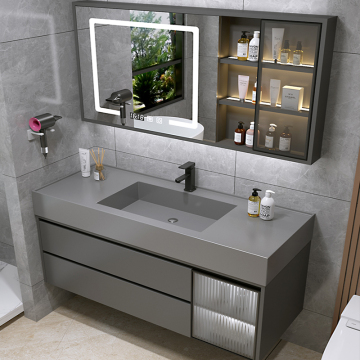Modern Wall-Mounted Family Solid Wood Bathroom Cabinet Set with Luxury Double Sink Vanity and Smart Mirror