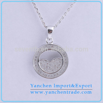 Circle Shaped Necklace Design with Micro Pave Setting Rhodium Plated CZ Diamond