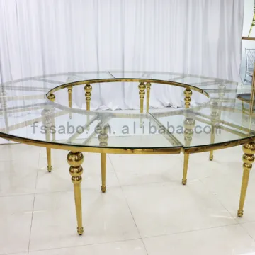 S-Shaped Design Glass Metal Legs Stainless Steel Wedding Coffee Dining Table Set