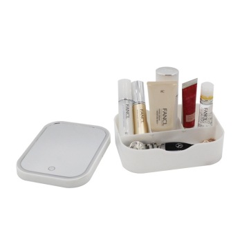 Vanity Mirror with Built-in Lights, Storage Box, Touch Dimmable Function, and Dual Power Supply for Travel