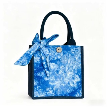 Bolsa Tie-Dye feita à mão em algodão e linho com lenço laço