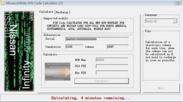 V3.5 Version Nissan / Infinity Pin Code Calculator For Bcm Modules