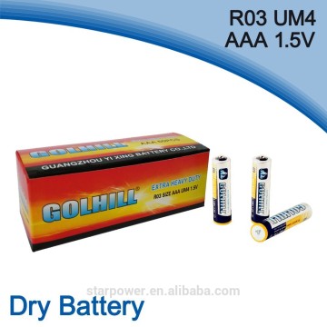 Mercury and cadmium-free UM4 R03 aaa size 1.5v dry battery