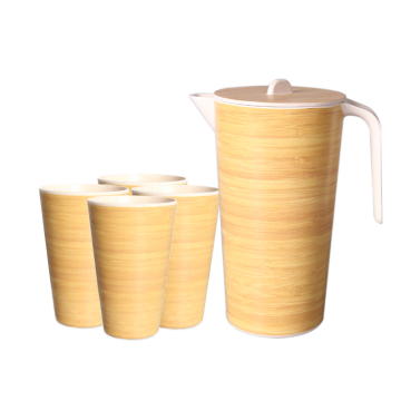 eco biodegradable hot and cold bamboo fiber water jug with 4 cup and lid