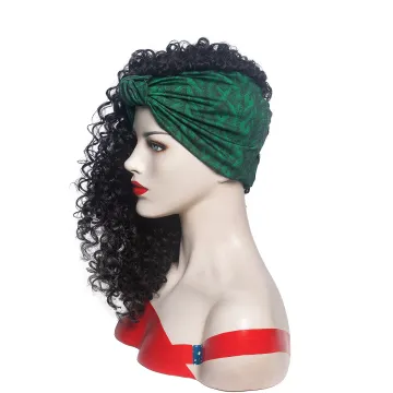 Hair  Kinky Curly Headband Wig for Black Women Synthetic Headwrap  with Headband Attached Head Wrap Wigs Full Curly Wigs