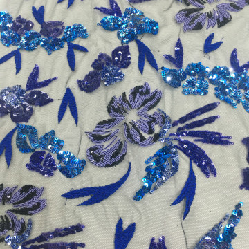 Tissu de broderie de paillettes multicolores bleu ciel d&#39;été 2020