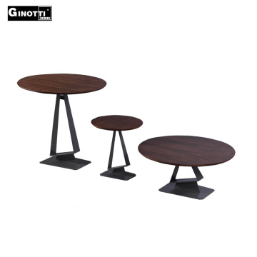 Metal leg walnut veneer coffee table