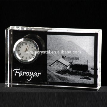 3d laser engraved Crystal cube block with glass clock for Office Desktop Gifts