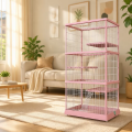 Iron Cat Cage Multi Level Pet House Quadrate Enclosure Plastic Tray Button Closure for Small Breeds