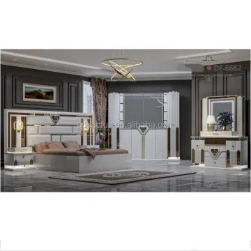 Elegant Classic Luxury Wooden King Size Mirror Headboard Bedroom Furniture Set
