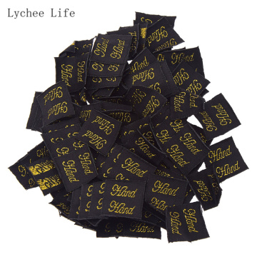 Lychee Life 100Pcs/lot Handmade Garment Label Tags Pink Gold Color Polyester Cloth Labels For Diy Sewing Crafts