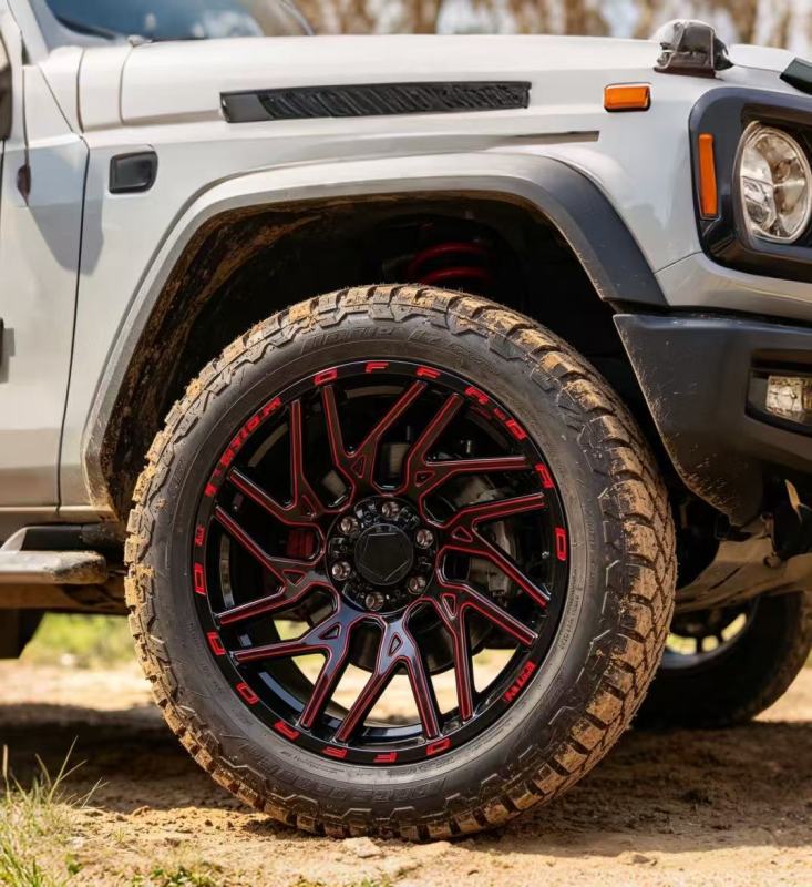 Gloss Black Painted with Red Milled Edge Wheels