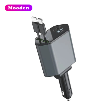 L C1 Car Charger 4 in 1 120W Super Fast Charging Retractable Cable with USB Type C Port