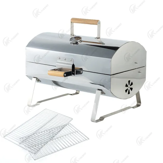 Portable Barrel BBQ Grill Stainless Steel Double Sided Charcoal Grills bbq grills outdoor