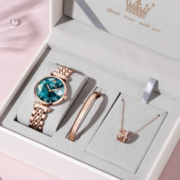 OLEVS 6642 Brand Hot Girls' Minimalist Quartz Watches Set with Stainless Steel Band for Women