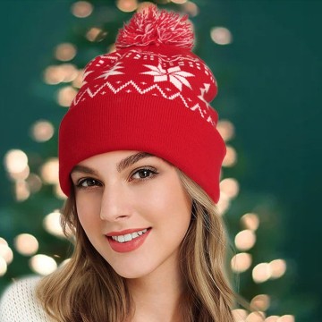 Knitted jacquard Christmas hat bulb hem warm hat