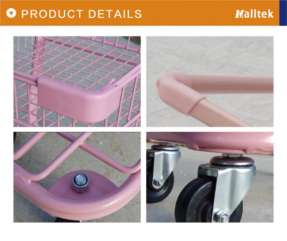 Supermarket pink metal 2 tier shopping Basket Trolley