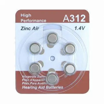 A312 Zinc Air Battery, 1.4V 170mAh, Used in Hearing Aids, High Performance