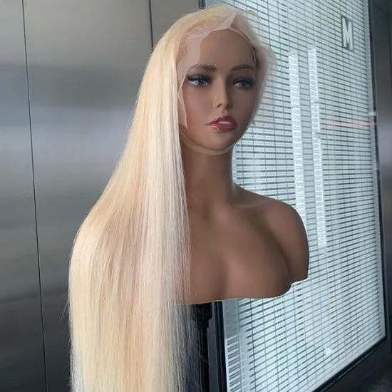 28 30 Inch Glueless Transparent 613 Blonde 13x4  Hd Lace Front Human Hair Bone Straight Lace Front Wig