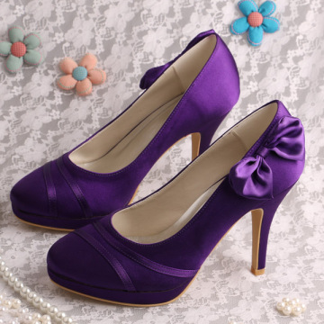 Bow Elegant Evening Shoes Purple Satin